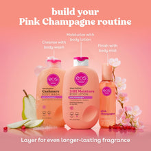 eos Pink Champagne routine featuring a body lotion bottle in the center