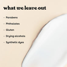 eos body lotion label showing what we leave out list on the front panel