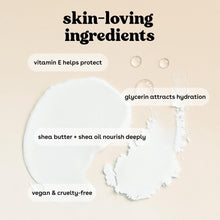 eos pink champagne body lotion label with skin-loving ingredients list and cream swatch