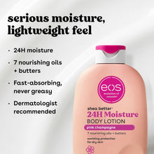 eos shea better 24H Moisture body lotion bottle, pink champagne, front label text