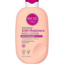 eos shea better 24H Moisture body lotion, pink champagne, pink cap bottle, 16 fl oz