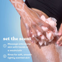 eos Cashmere body wash suds and foam on damp skin during cleansing