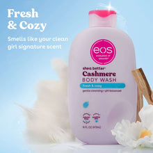 eos Cashmere body wash bottle with pink cap, Fresh & Cozy scent label