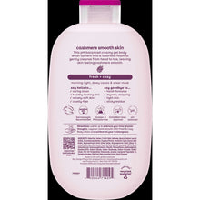 eos Cashmere body wash bottle back panel with directions and ingredient text