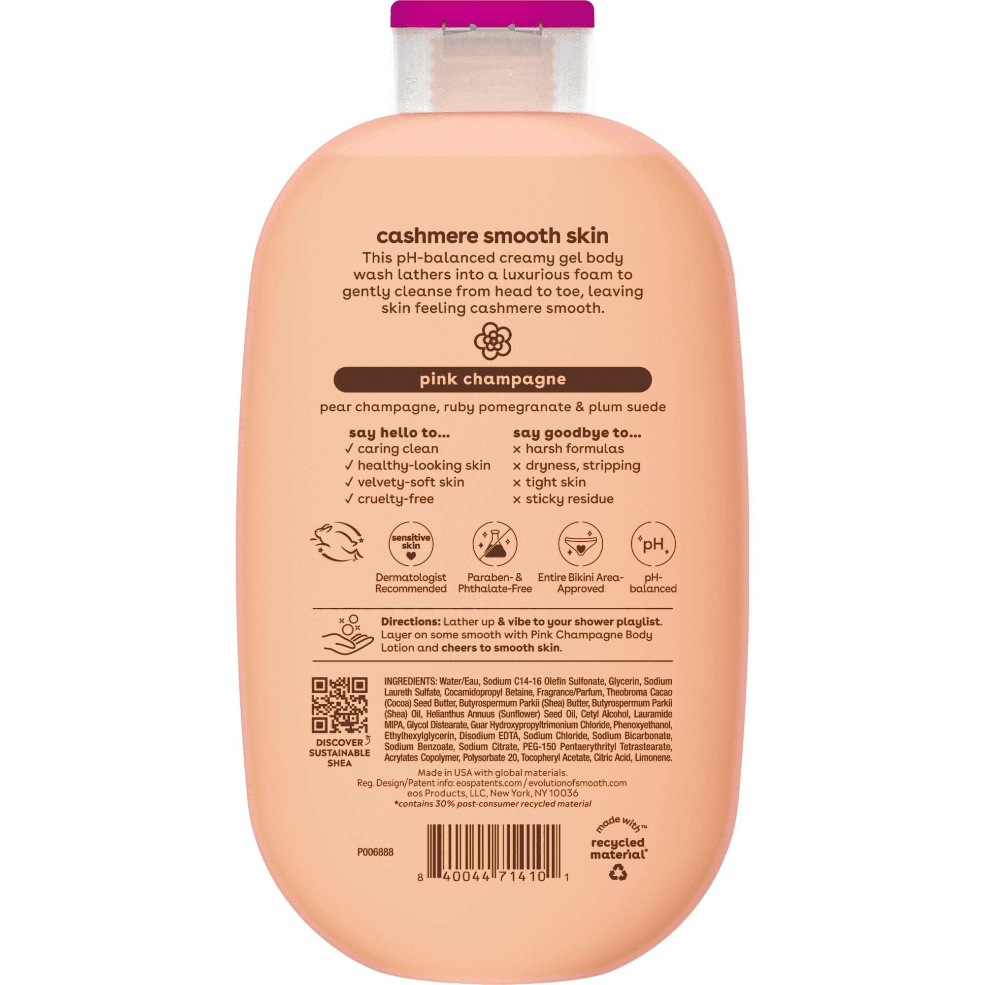 eos Shea Better Cashmere Body Wash, Pink Champagne, Creamy Gel Formula, 16 fl oz.