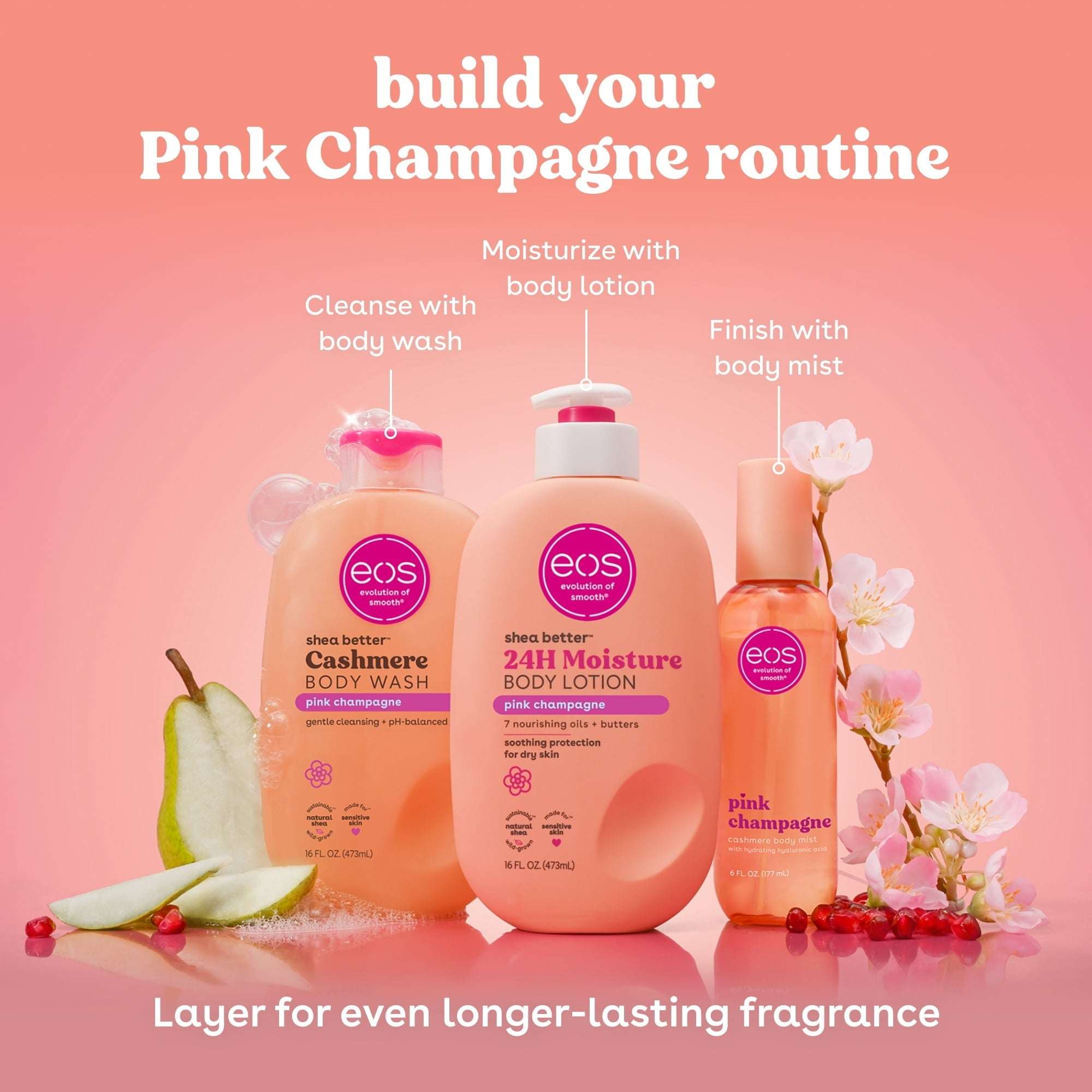 eos Shea Better Cashmere Body Wash, Pink Champagne, Creamy Gel Formula, 16 fl oz.