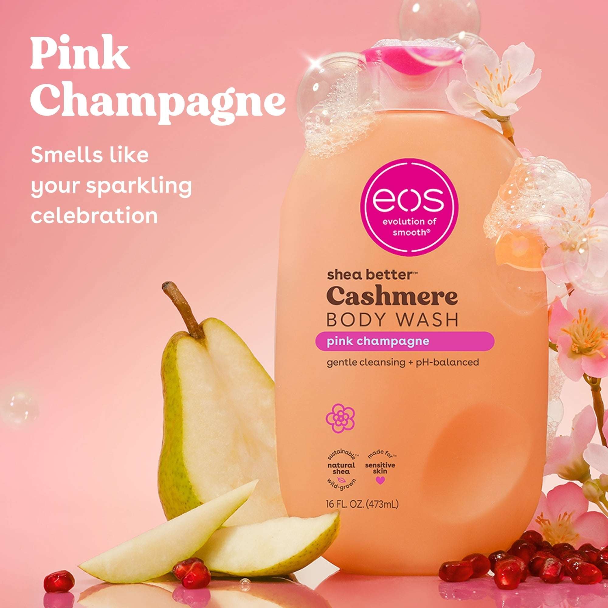 eos Shea Better Cashmere Body Wash, Pink Champagne, Creamy Gel Formula, 16 fl oz.