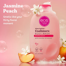 Jasmine Peach cashmere body wash bottle with gentle cleansing gel and floral imagery.