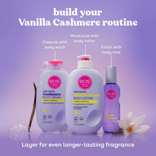 Vanilla cashmere body care routine with eos body wash, body lotion, and body mist