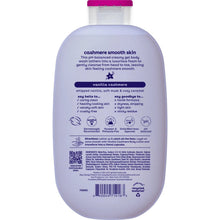 eos Cashmere Body Wash bottle back label with directions and ingredients info