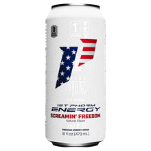 1st Phorm Energy drink can—Screamin' Freedom, 16 fl oz, front label