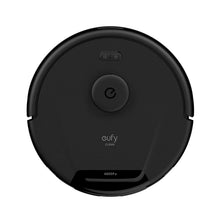 Black robot vacuum cleaner with front power button and eufy logo