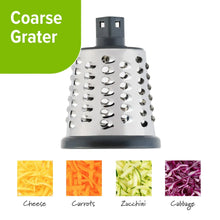 Grater drum attachment with large hole pattern and dark top