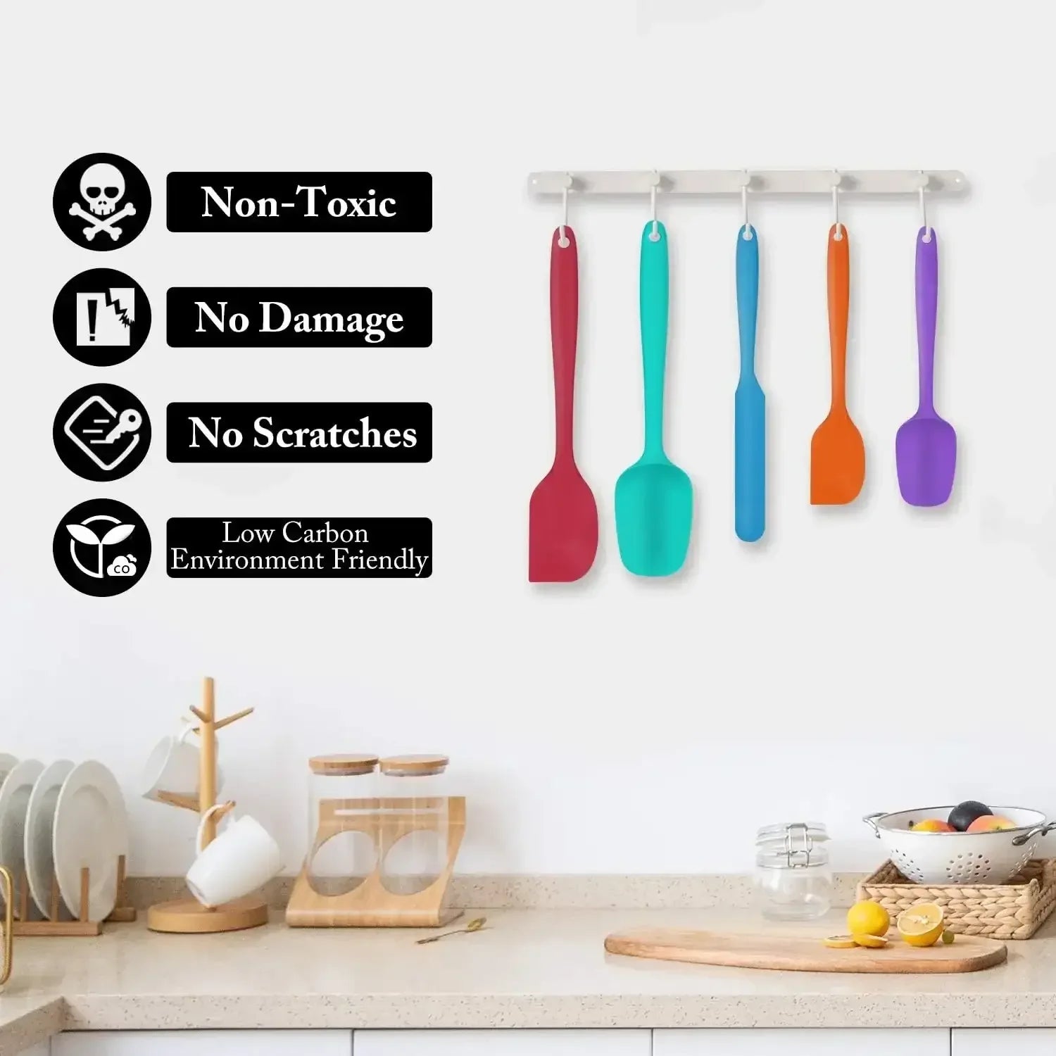 Food Grade Silicone Rubber Spatula Set for Baking, AOKIWO 5Pcs Cooking Utensil Set, High Heat Resistant Non Stick Dishwasher BPA-Free - USA MEGA SHOP