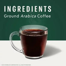 Ground Arabica coffee mug, dark brewed coffee with ingredients panel