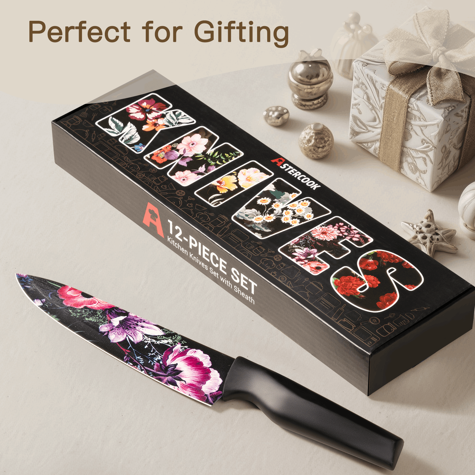 Astercook 6 Piece Color-Coded Kitchen Knife Set, Stainless Steel Chef Knives with 6 Anti-Rust Coating Blades and Blade Guards, Dishwasher Safe