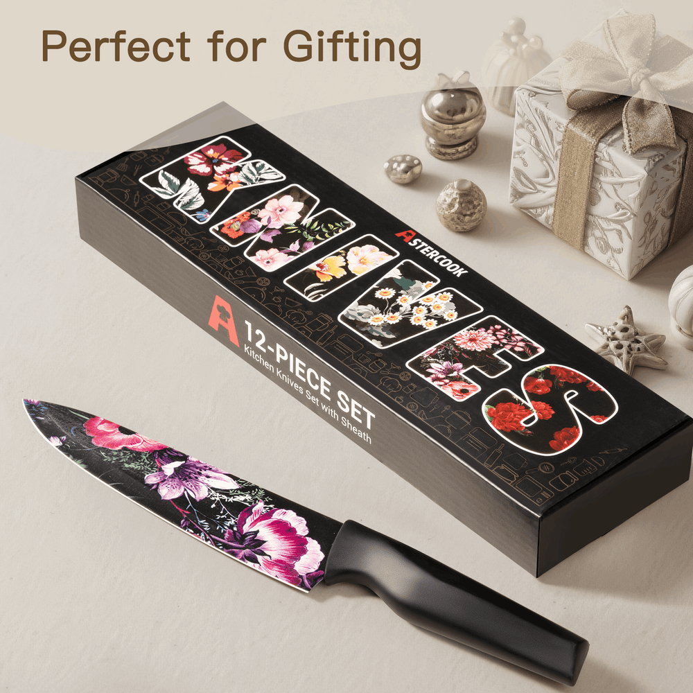 Astercook 6 Piece Color-Coded Kitchen Knife Set, Stainless Steel Chef Knives with 6 Anti-Rust Coating Blades and Blade Guards, Dishwasher Safe