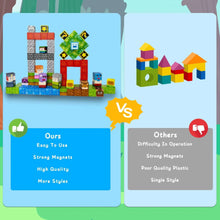 Magnetic building blocks comparison graphic with two build styles shown side by side
