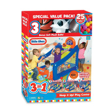 Retail box for Little Tikes Hoop It Up! 3-in-1 play center with 25 ball value pack