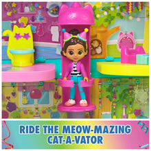 Cat-ear dollhouse character figure in colorful playroom with shelves and props