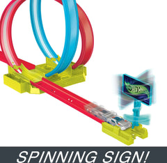 Hot Wheels Neon Speeders Track Set, Laser Stunt Slamway with 1 Car, Tri-Colored Track, Easy Storage