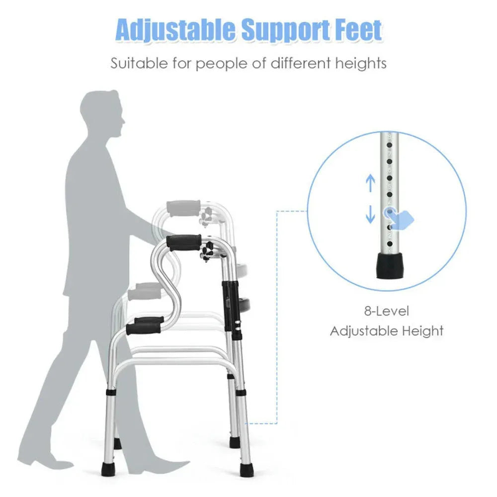 Resenkos Medical Mobility Walker,One-Button Folding Aluminum Walking Frame Walker