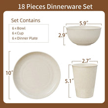 Beige dinnerware set pieces: dinner plate, bowl, and cup with measurements