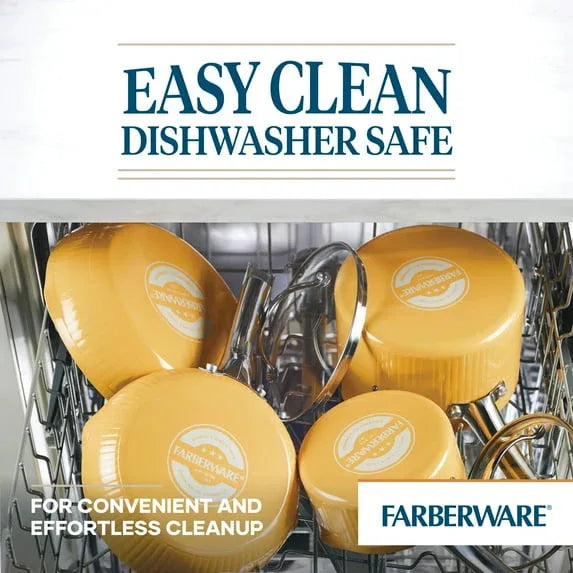 Farberware Style 10 Pcs Nonstick Cookware Set with Cooking Tools, Dishwasher Safe and Oven Safe to 500°F, Yellow