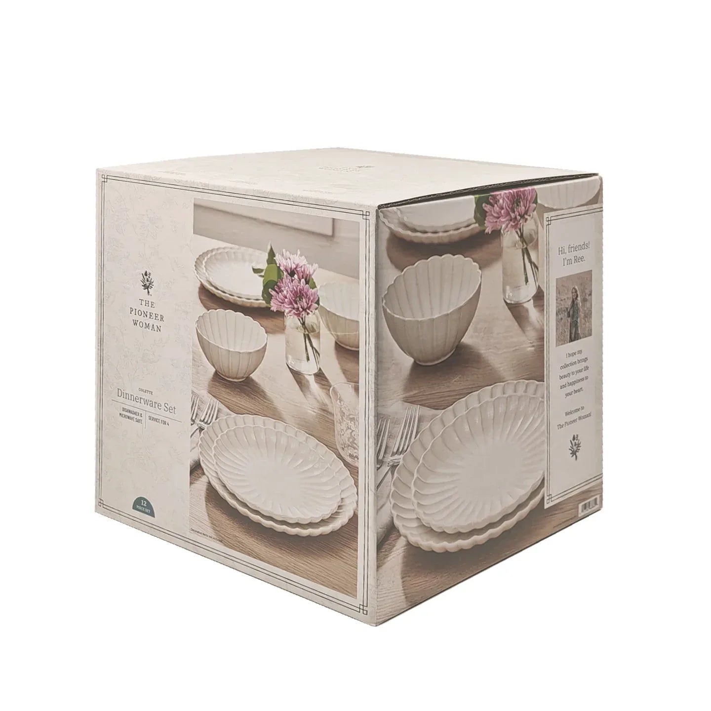 The Pioneer Woman Colette 12-Piece Stoneware Dinnerware Set, Cream