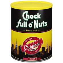 Chock Full O'Nuts ground coffee can, yellow lid and Original blend label
