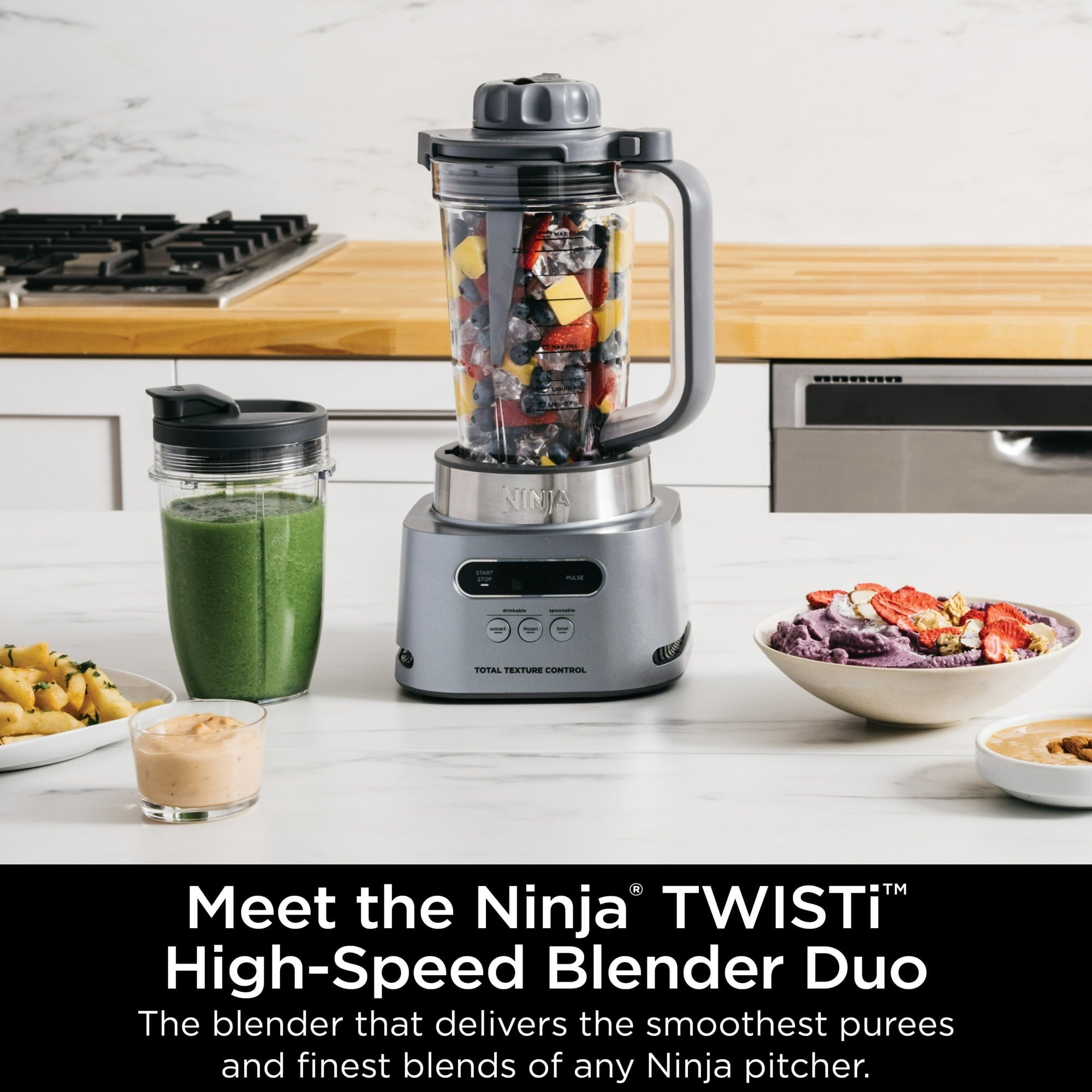 Ninja TWISTi 34-Oz Blender, Smoothie & Nutrient Extractor, 5 Auto-iQ Preset Programs, 18-Oz To-Go Cup, 1500PW, SS150 Gray