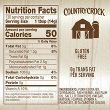Country Crock nutrition facts panel with gluten-free and zero trans fat per serving