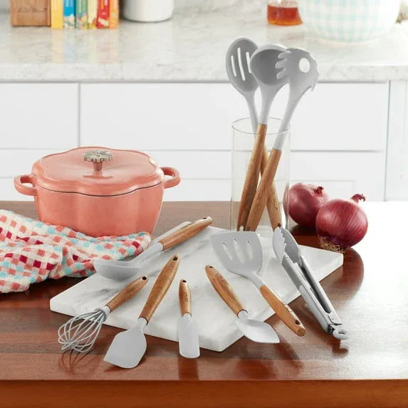 The Pioneer Woman 10-Piece Silicone and Acacia Wood Handle Cooking Utensils Set