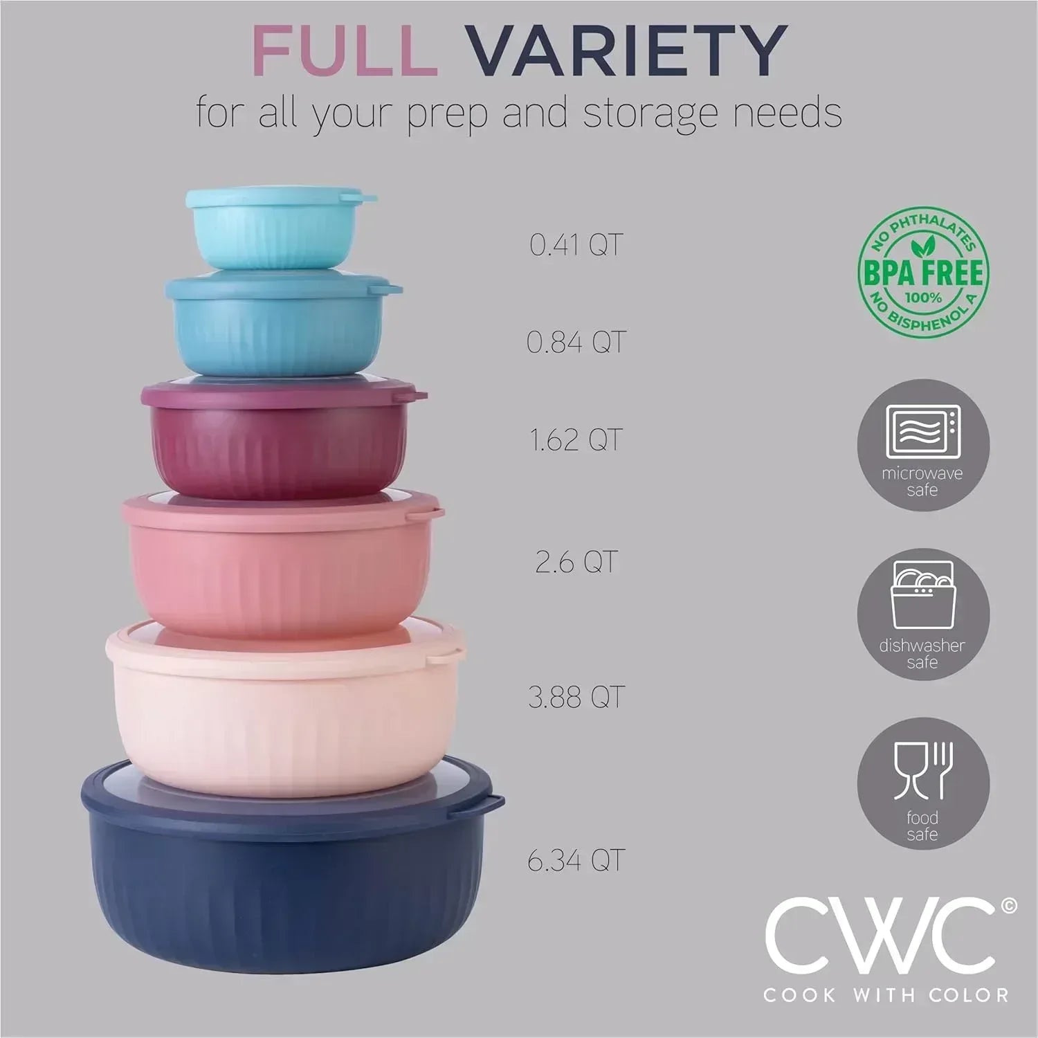 COOK WITH COLOR Meal Prep Containers Wide Mixing Bowls Food Storage Containers with Lids