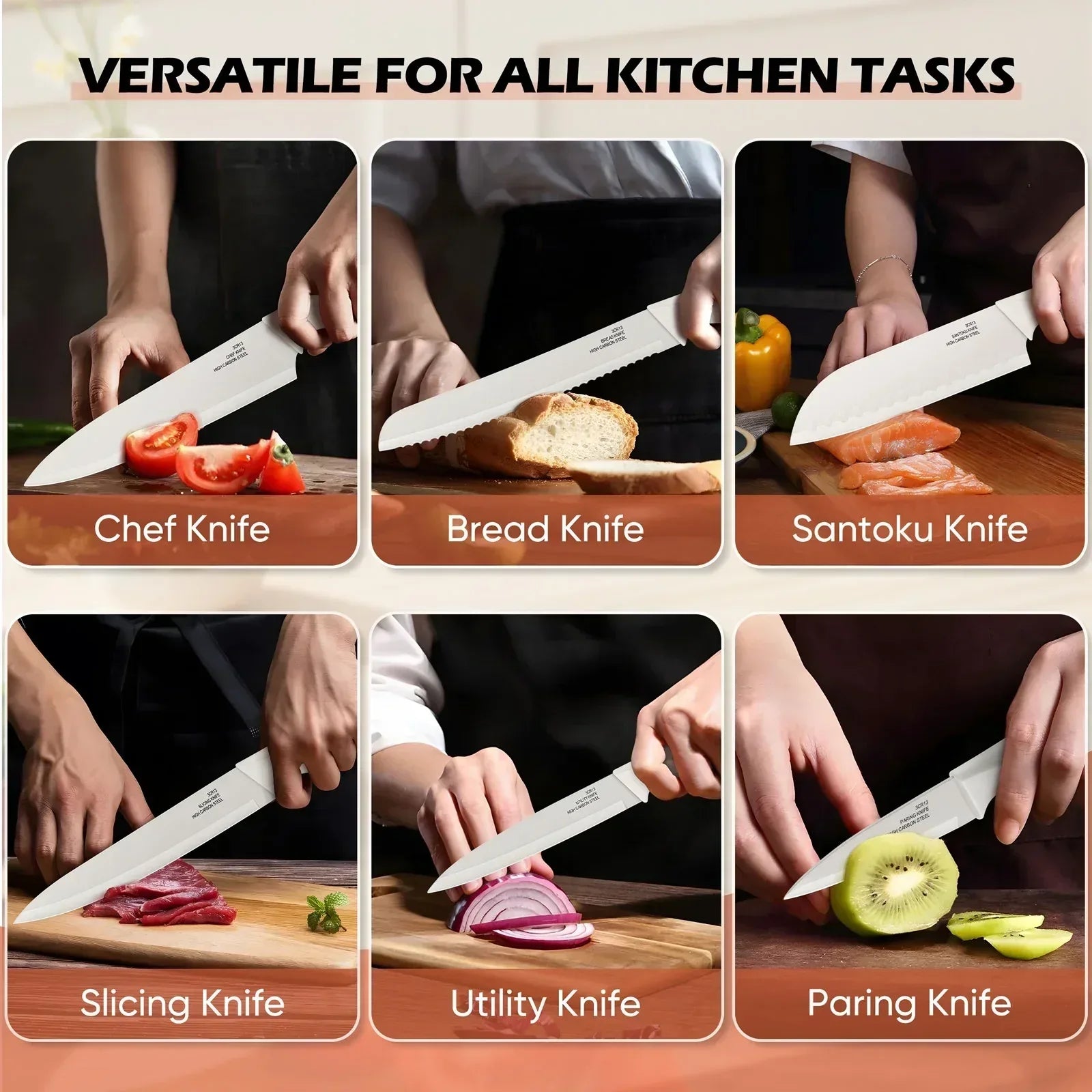 Vesteel Knife Block Set for Kitchen, 15-Piece High Carbon Stainless Steel Knives Set with Ergonomic Handle, Ultra-sharp & Rust Resistant - USA MEGA SHOP
