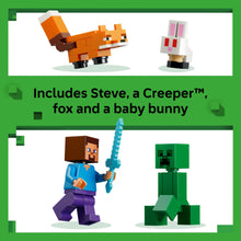LEGO Minecraft minifigures set with Steve, Creeper, fox, and bunny figures