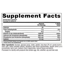 Supplement Facts panel for calcium and vitamin D3 gummies on bottle back label.