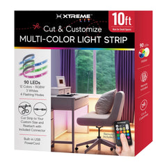 Xtreme Lit 10ft Indoor LED Strip Lights Kit, Multicolor LED Lights forBedroom, Accent Lighting, Cuttable, Remote Control