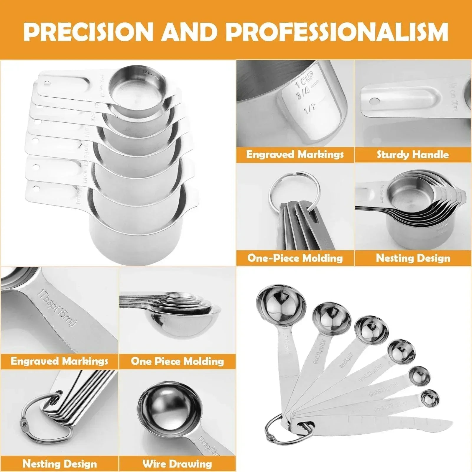 Lumikrypt 23Pcs Measuring Cups and Spoons Set, Stainless Steel Nesting Measuring Cups Spoons with Plastic Measuring Cup for Dry and Liquid Ingredients, Measurement Conversion Chart Fridge Magnet