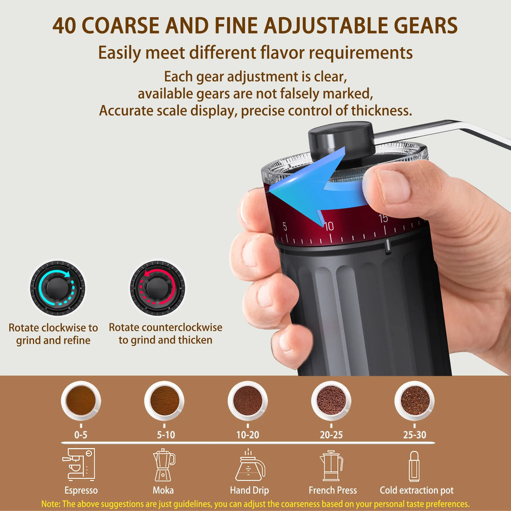 Hand Coffee Grinder, LHKLUK Adjustable Coffee Grinder, Textured ABS Body & Soda-Lime Glass, Ceramic Burr, Compact & Portable for Home/Outdoor/Cold Brew