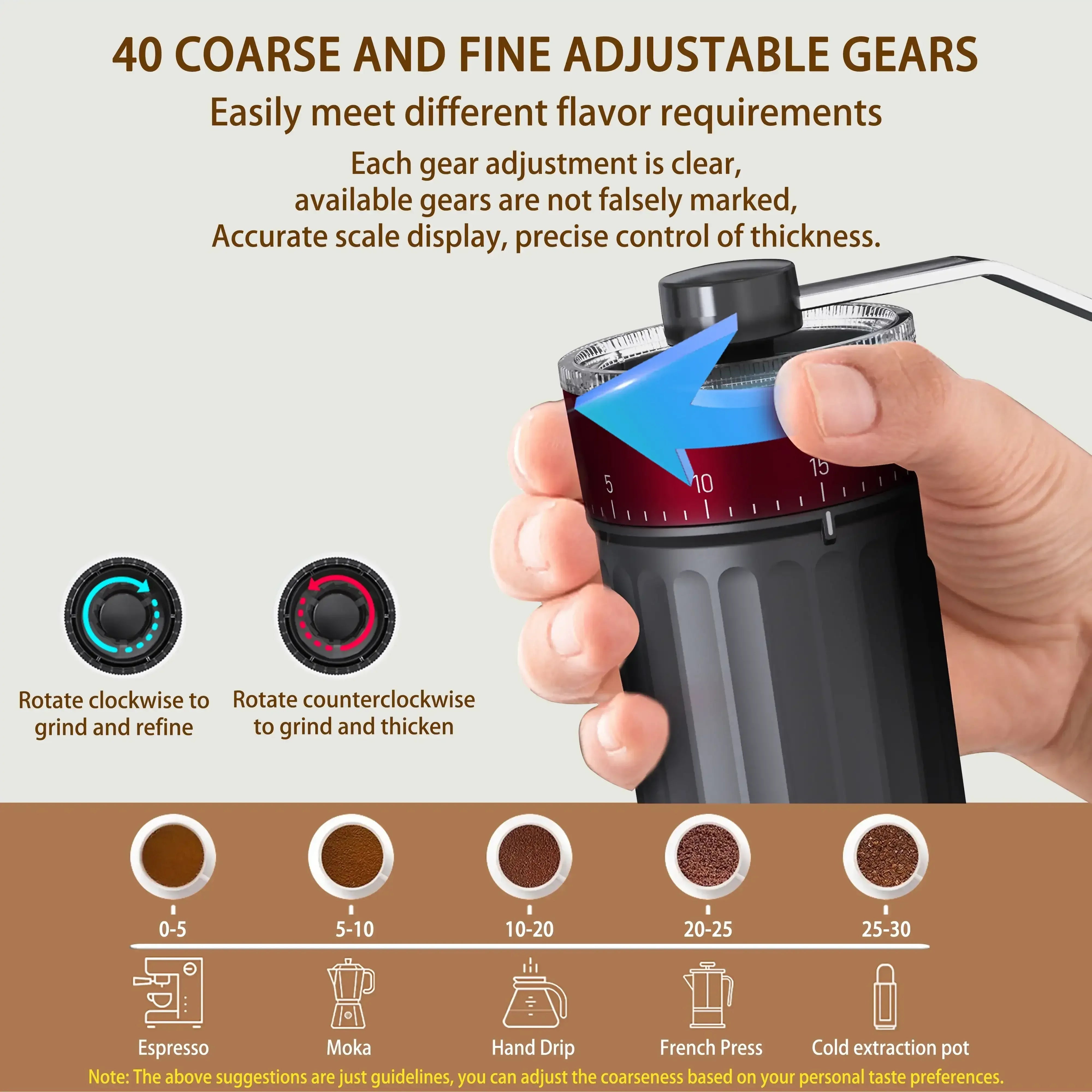 Hand Coffee Grinder, LHKLUK Adjustable Coffee Grinder, Textured ABS Body & Soda-Lime Glass, Ceramic Burr, Compact & Portable for Home/Outdoor/Cold Brew