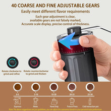 Adjustable grinder top dial showing coarse-to-fine settings for coffee grind thickness