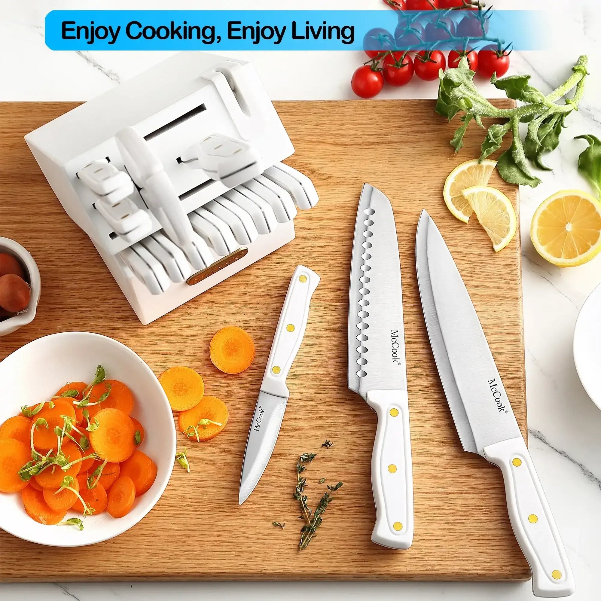 McCook DISHWASHER SAFE MC701 Knife Sets of 26, Stainless Steel Kitchen Knives Block Set with Built-in Knife Sharpener, Measuring Cups and Spoons - USA MEGA SHOP