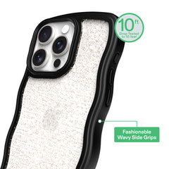onn Wavy Grip Phone Case for iPhone 15 Pro Max - Black/Gold Glitter