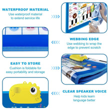 Electronic alphabet wall chart with yellow speaker pouch and folded storage design