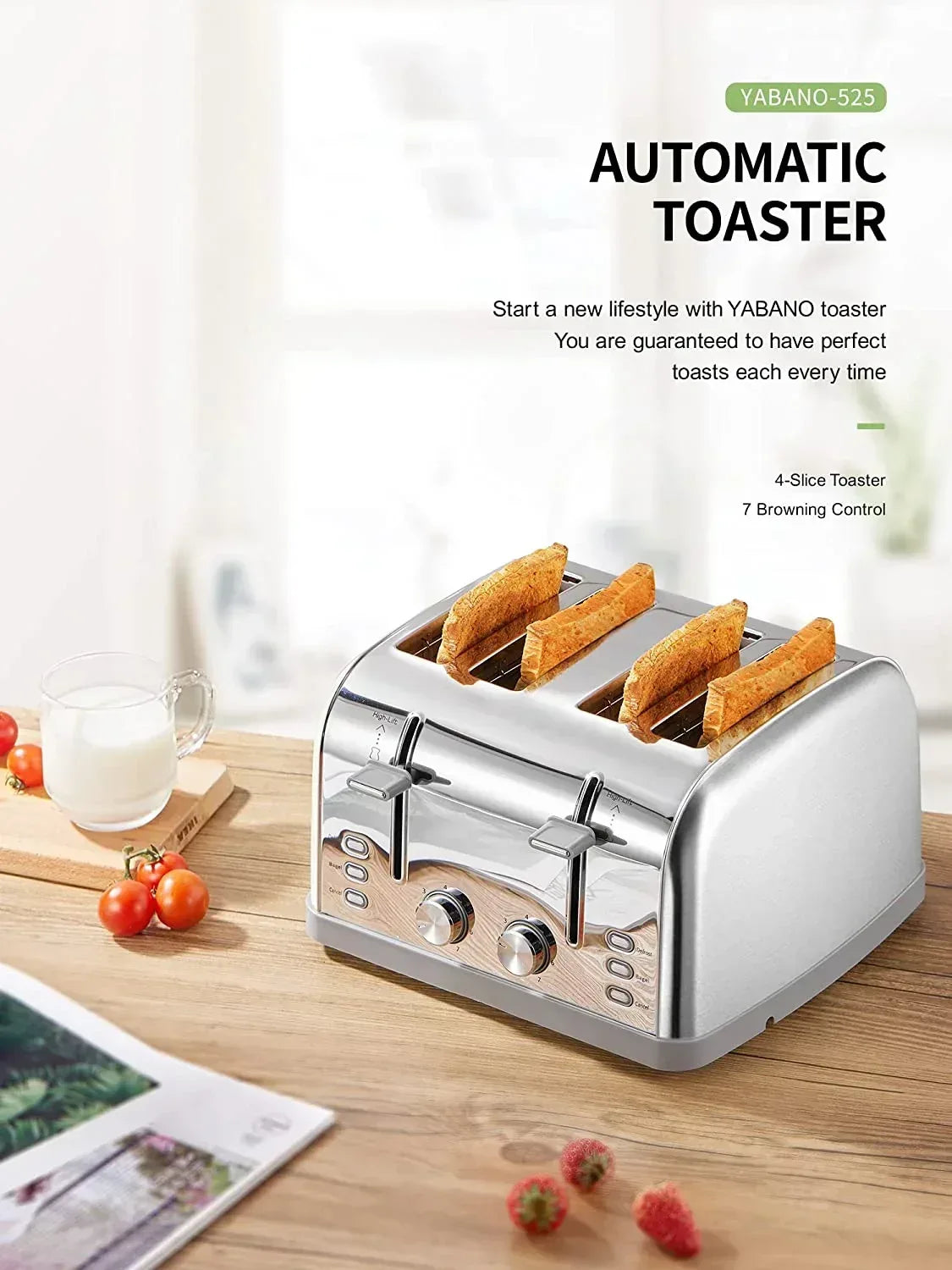 Toaster, Retro Bagel Toaster Toaster with 7 Bread Shade Settings, 2 Extra Wide Slots, Defrost/Bagel/Cancel Function, Removable Crumb Tray, Stainless Steel Toaster by Yabano, Silver