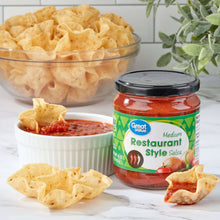 Medium salsa jar with tortilla chips and bowl, Restaurant Style