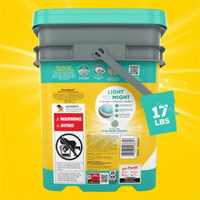 Lightweight clumping cat litter tub back view with label panel, barcode, and warning icons