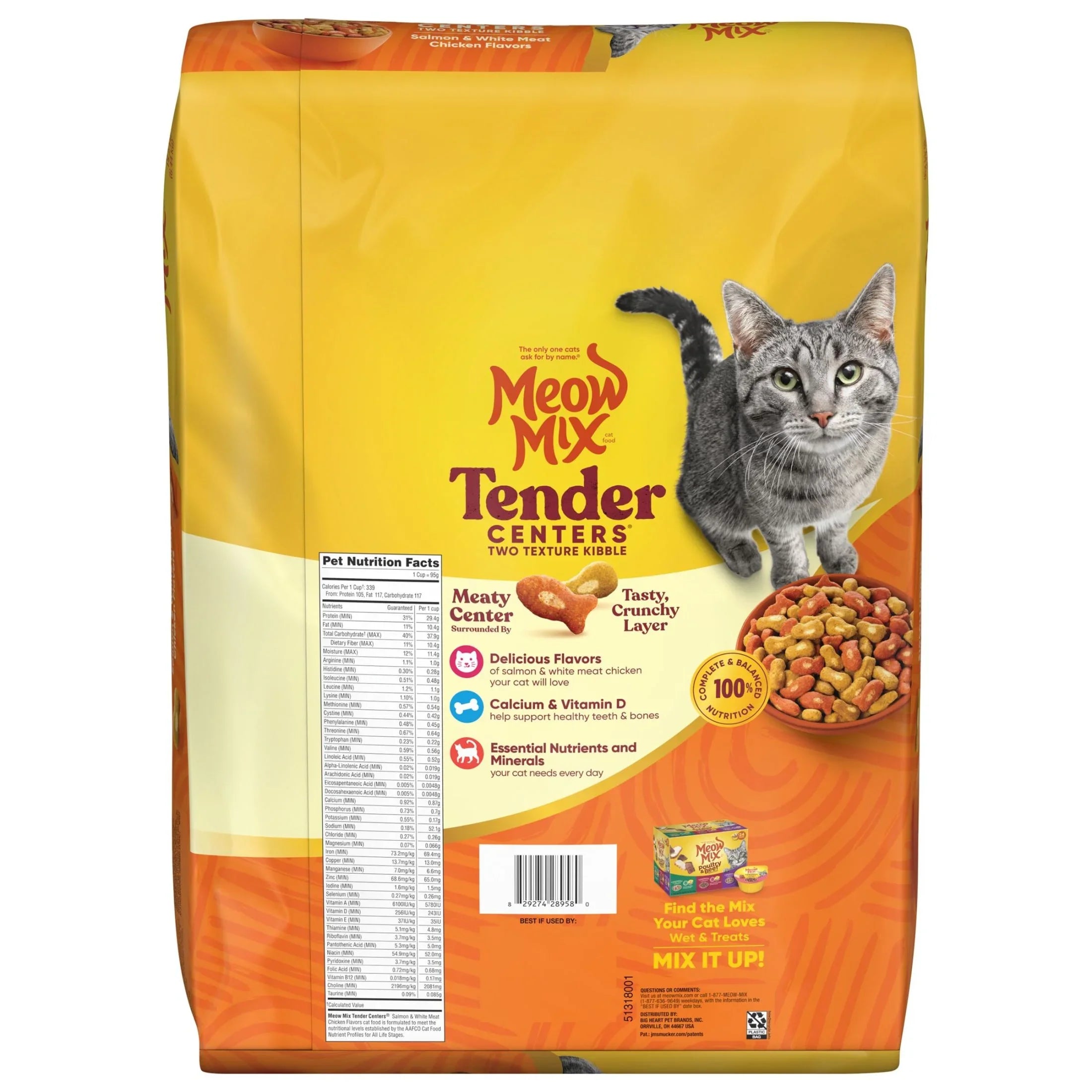 Meow Mix Tender Centers Salmon & White Meat Chicken Flavors, Dry Cat Food, 14.2 lb. Bag