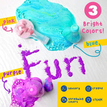 Bath potion bottles showing bright purple, blue, and pink foam color effects.